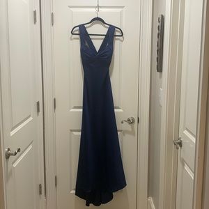 Calvin Klein, navy blue formal gown with short train, Size 8